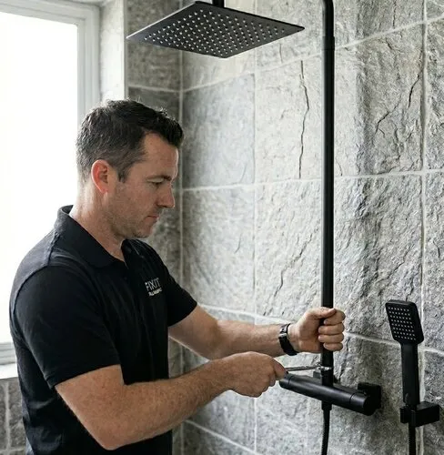 Plumber installing shower